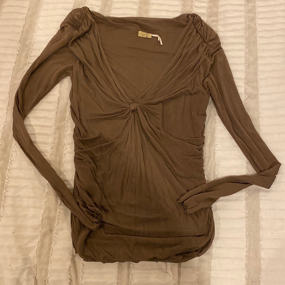 Vintage 100% Silk Sheer Ruched Brown Top